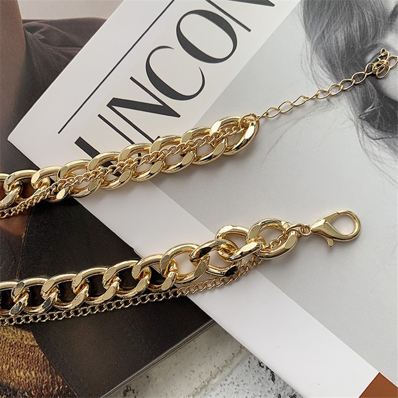 Retro Portrait Exaggerated Thick Chain Necklace Double Layer Cool Chain Hip Hop Necklace Short Clavicle Chain