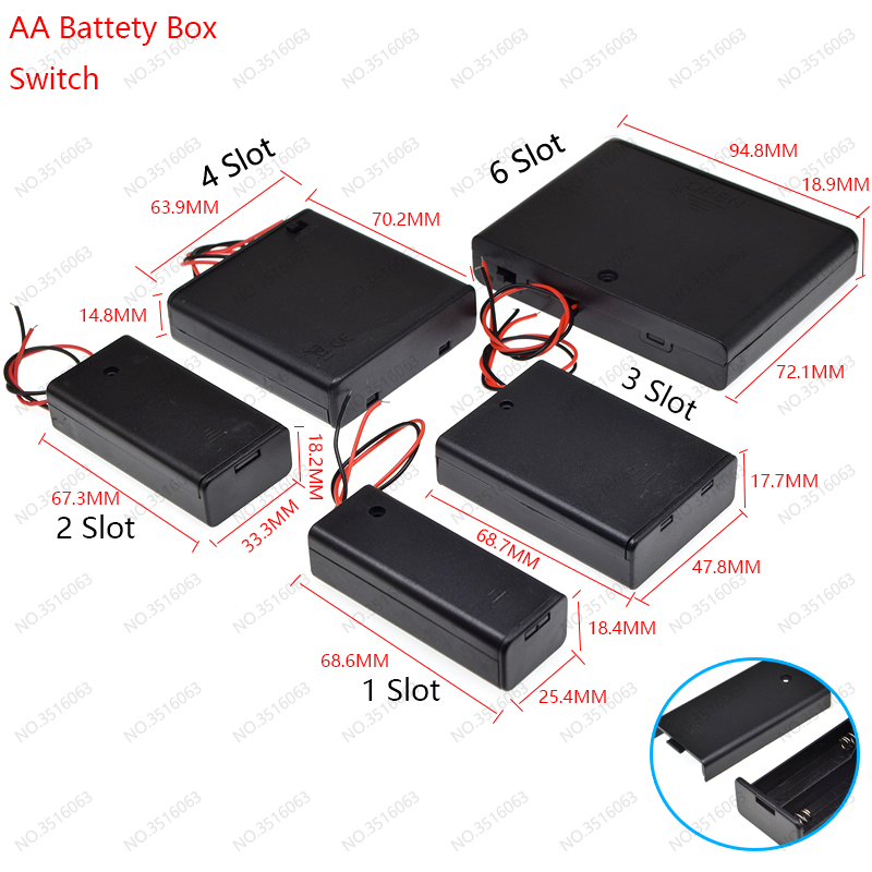 1Pcs AA/AAA/18650 Battery Box With Switch Leads on 1AA/2AA/3AA/4AA 2AAA/3AAA/4AAA/5AAA 1X/2X/3X/4X Slot Battery Holder Diy SMD: Dark Grey / 4P