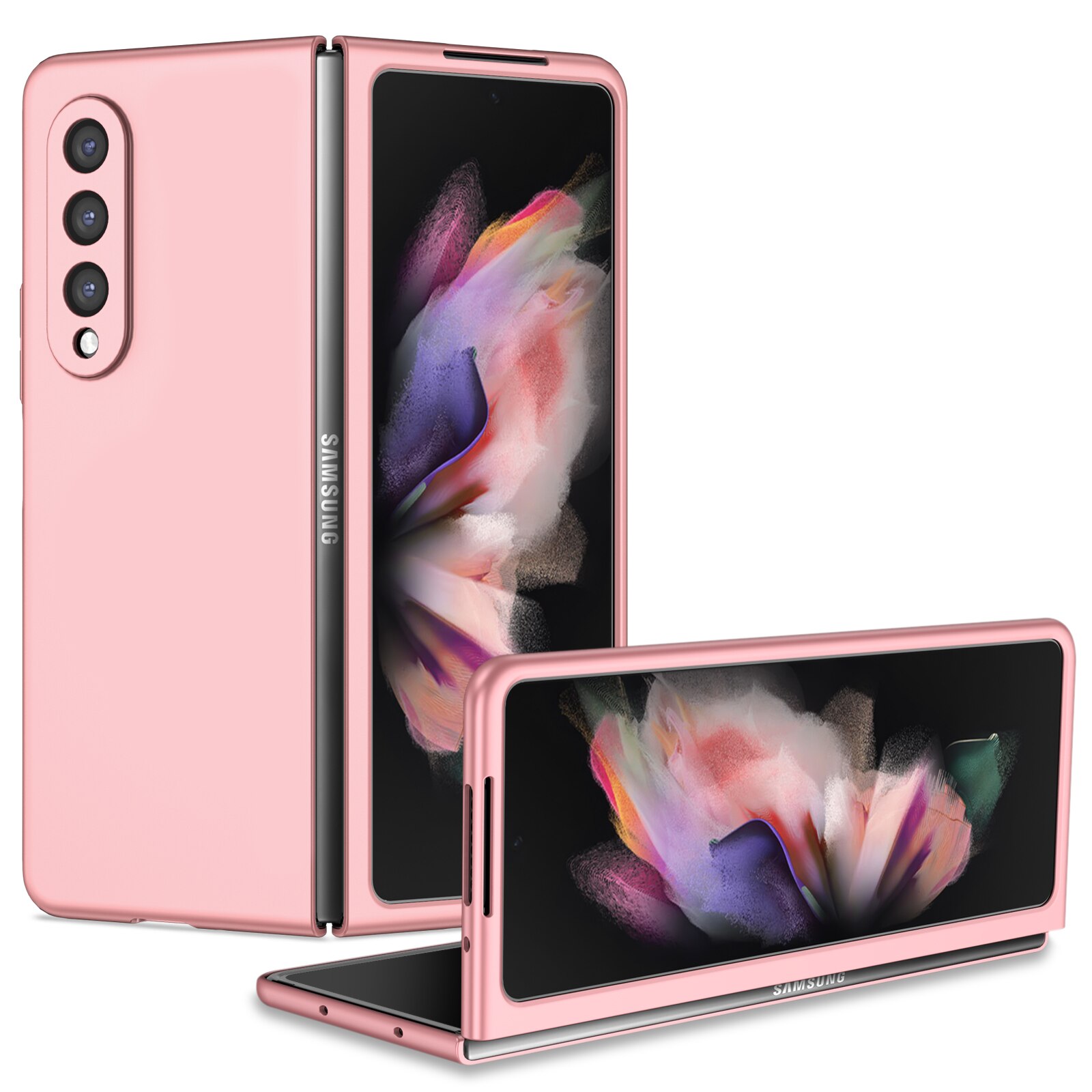 Protection Folding PC Case for Samsung Galaxy Z Fold 3 5G Fold3 Fold2 Fold 2 Non-Fingerprint Cell Phone Cases Cover: for samsung Z Fold 3 / Pink