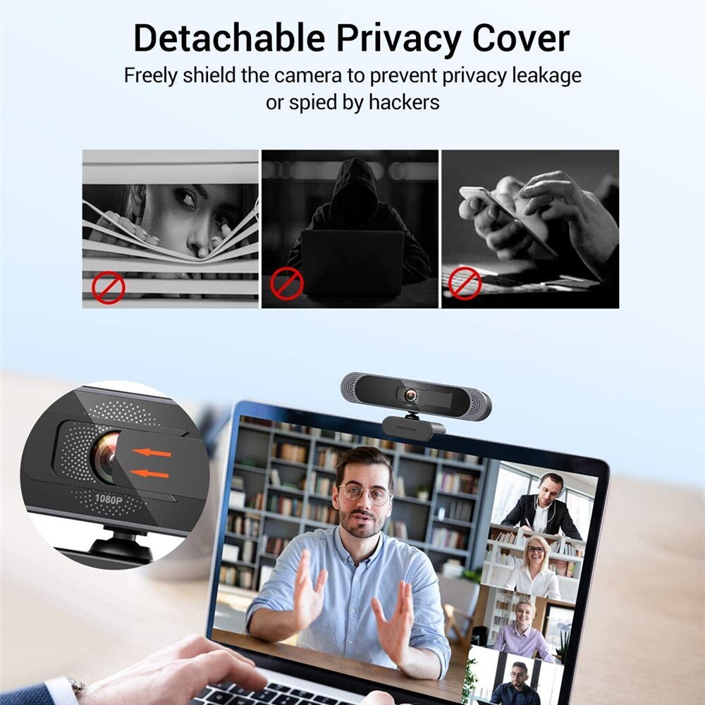 Depstech Full Hd 1080P Webcam Computer Pc Web Camera Met Privacy Cover Statief En Dual Microfoon Webcam Voor Desktop pc