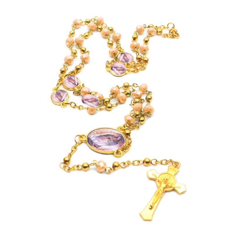 Kruis Hanger Rozenkrans Ketting Christelijke Religie Jezus Glas Kristal Ketting Sieraden Charm