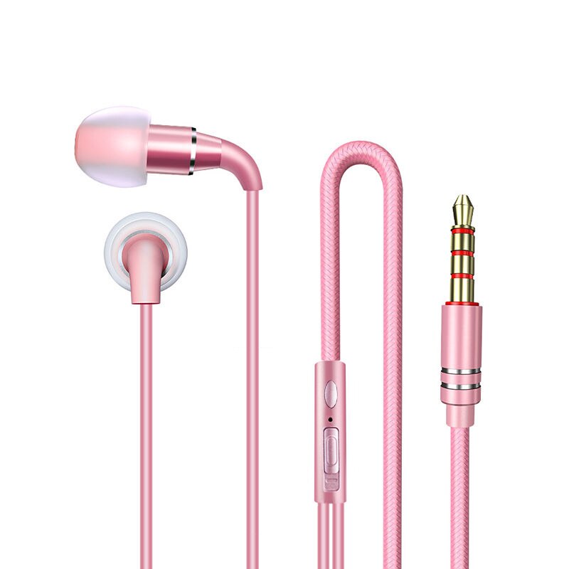 2 stuks/partij slaapkoptelefoon bedrade oortelefoon metalen oordopjes voor kleine oren met microfoon handsfree 1.2m super bass stereo voor telefoon pc: Roze