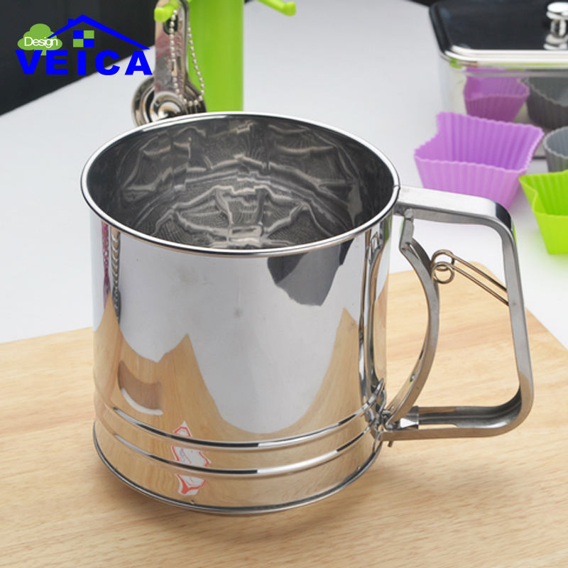 1 pcs large Cup Shape Flour Sieve Stainless Steel Mesh Flour Sifter Mechanical Baking Icing Sugar Shaker Sieve Tool