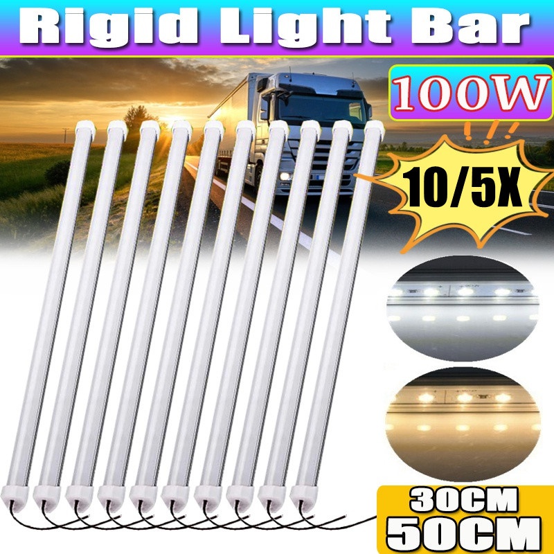 10/5x 12v 30/50cm indvendig led-lysbjælke til bil, stiv strimmel til varevogn, bus, campingvogn, vitrineskab under bordplade: Elfenben / Krystalblå