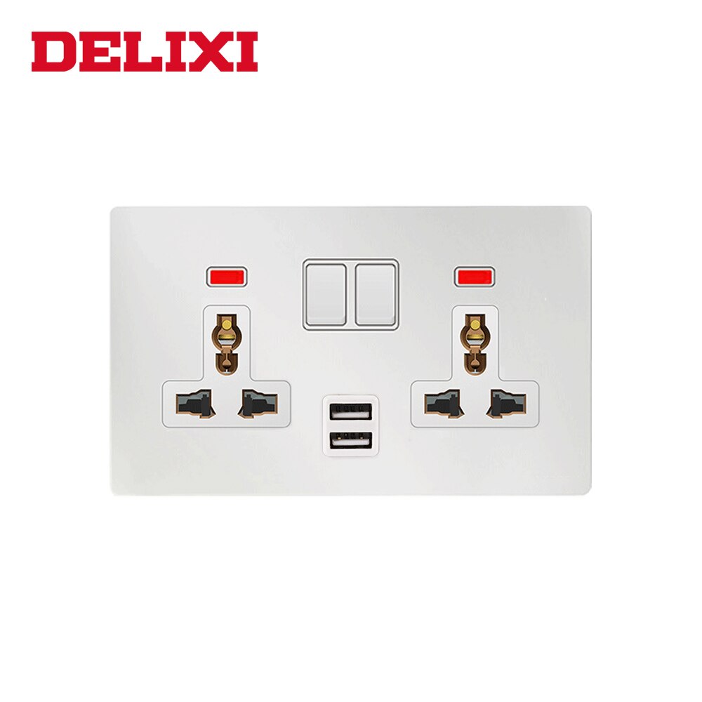 Dual Power Socket 9000 With USB Outlet UK Wall Socket 13A Wall Electric Socket UK Standard Dual USB Port Socket: 2G MF socket 2USB