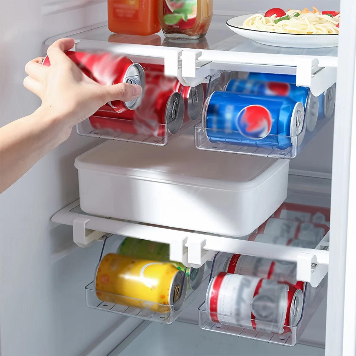 1 Stück hängendes Bahre- und Getränke-Aufbewahrungsregal, rollender Kühlschrank, transparente Aufbewahrungsbox, Küchen-Organizer