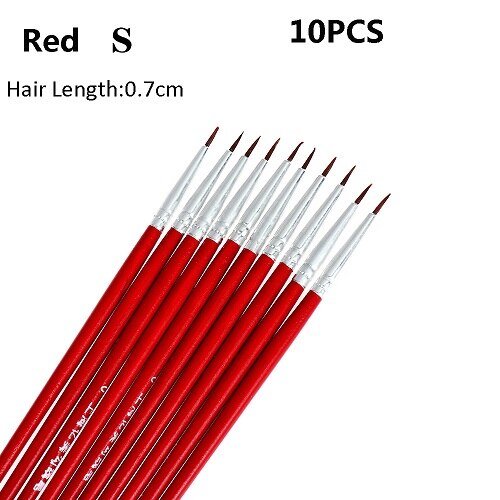 Juego de pinceles finos de nailon para pintura acrílica, pincel fino para pintar a mano, suministros de arte, bolígrafo para dibujo artístico, 10 unidades: Red S