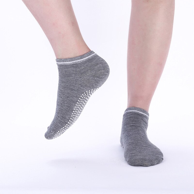 1 par sport skridsikre yoga sokker silikone gym pilates ballet fitness sports sokker bomuld åndbar elasticitet kvinders sokker: Grå