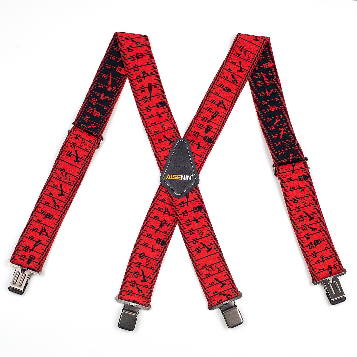 Tape Measure Suspenders for Men 2” Wide X-Back Work Suspenders Elastic Adjustable Heavy Duty Braces Work Tool Belt Suspenders: Default Title