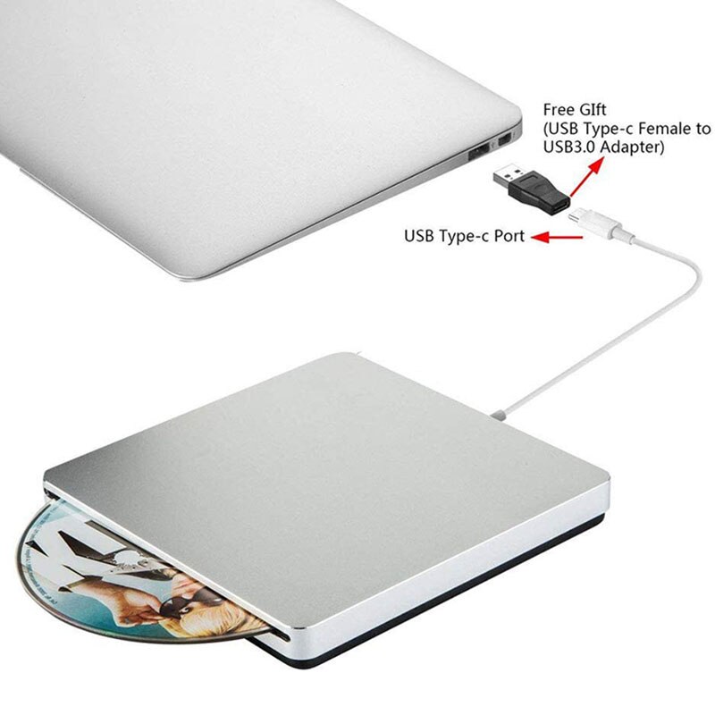 Graveur DVD externe Lecteur Type-c lecteur de Disque Optique Slim Slot-in CD/DVD +/- RW Brûleur USB C Superdrive Pour Mac/fenêtre