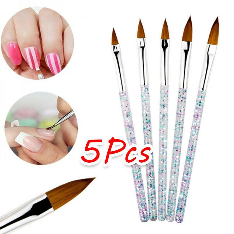5 Stks/set Nail Art Crystal Brush Acryl Uv Gel Builder Schilderen Puntjes Glitter Pen Carving Tips Manicure Nail Art Salon gereedschap