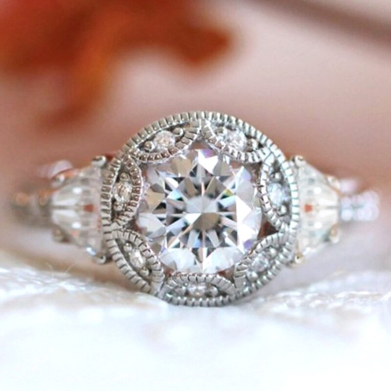Huitan Luxus Hohe Silber Farbe Vorschlag Ringe Freundin Zeitlosen Stil Engagement Ring Frauen Modeschmuck Schiff: 10