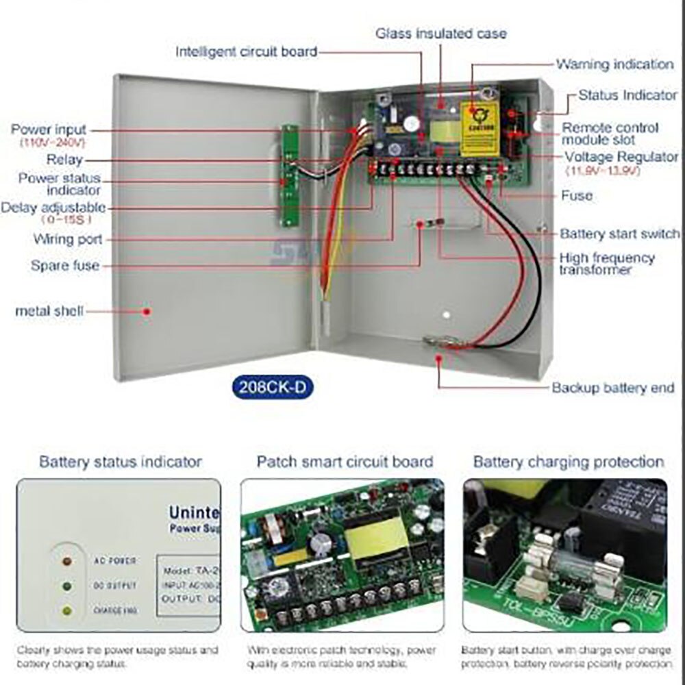 AC 110~240V Door Access Control System Switch Power Supply Time Delay Max 15 Second Frequency Power DC12V 5A 50W