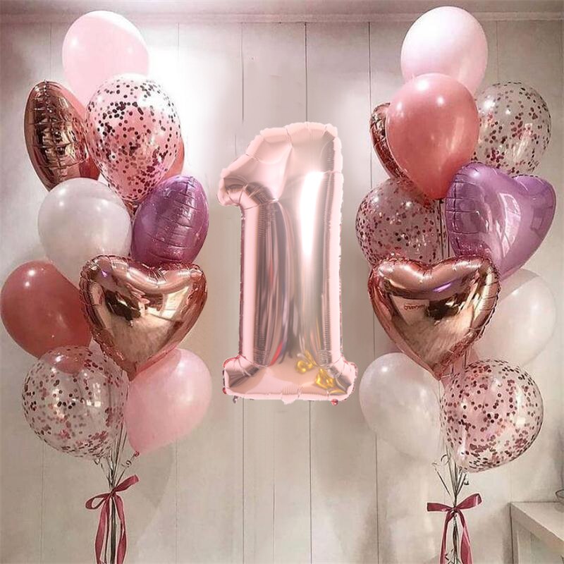 21pcs 32 inch Number Foil Balloons Latex Confetti Helium Balloons Wedding Birthday Party Decoration Supplies Baby Shower Globos: rose gold 1