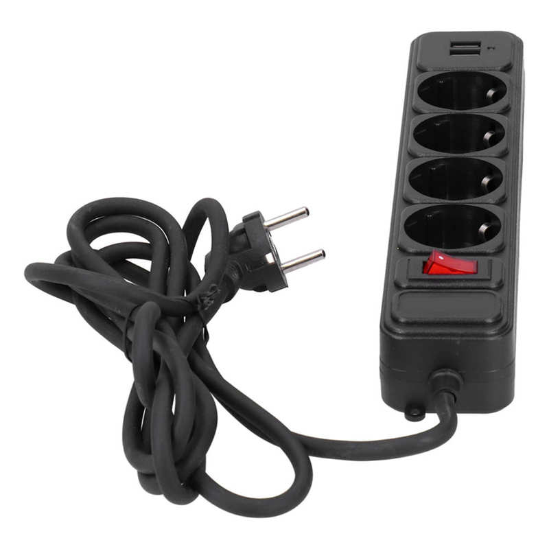Power Strip 4 Outlets 2 Usb-poort Opladen Overbelasting Bescherming Stopcontact Eu Plug 250V 10A