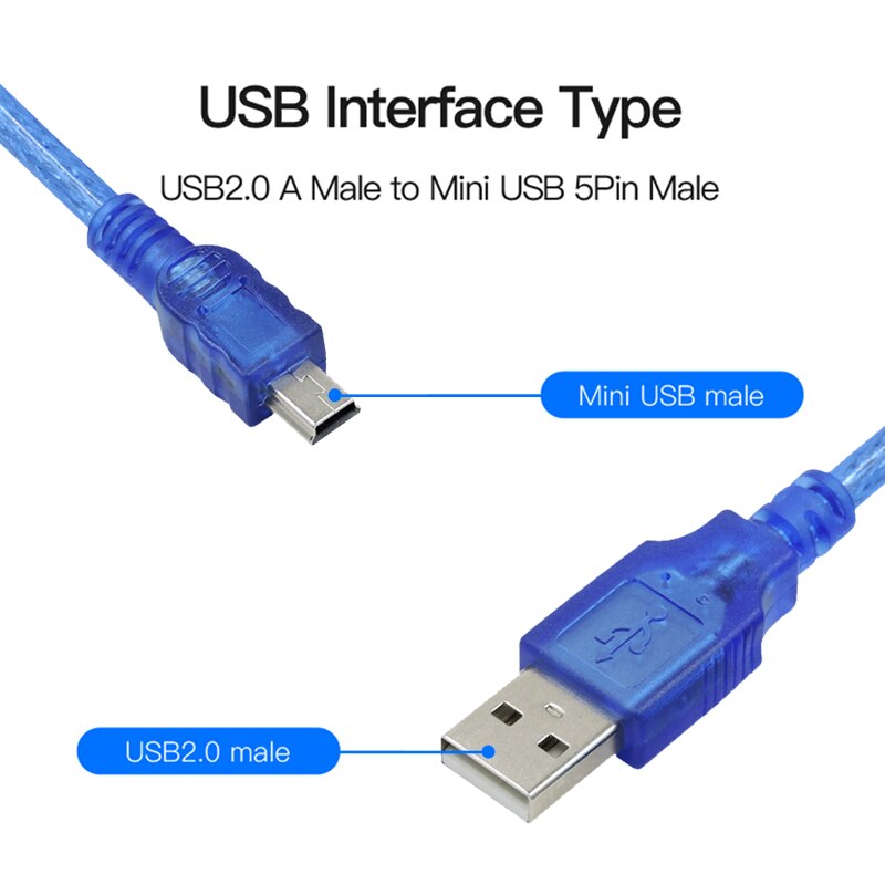 Kable mini USB na USB 2.0 5Szpilka ładowanie danych adapter kablowy z męskiego na męskie przedłużacz usb na tablet PC MP3 telefon komórkowy