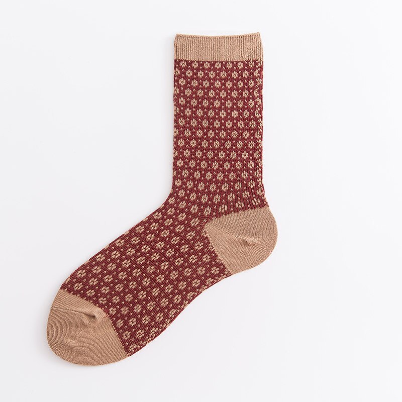 Sød retro prik mid-tube dame sokker preppy stil hyggelig åndbar bomuld piger afslappet sok efterår vinter varme sokker zuoan butik: Khaki