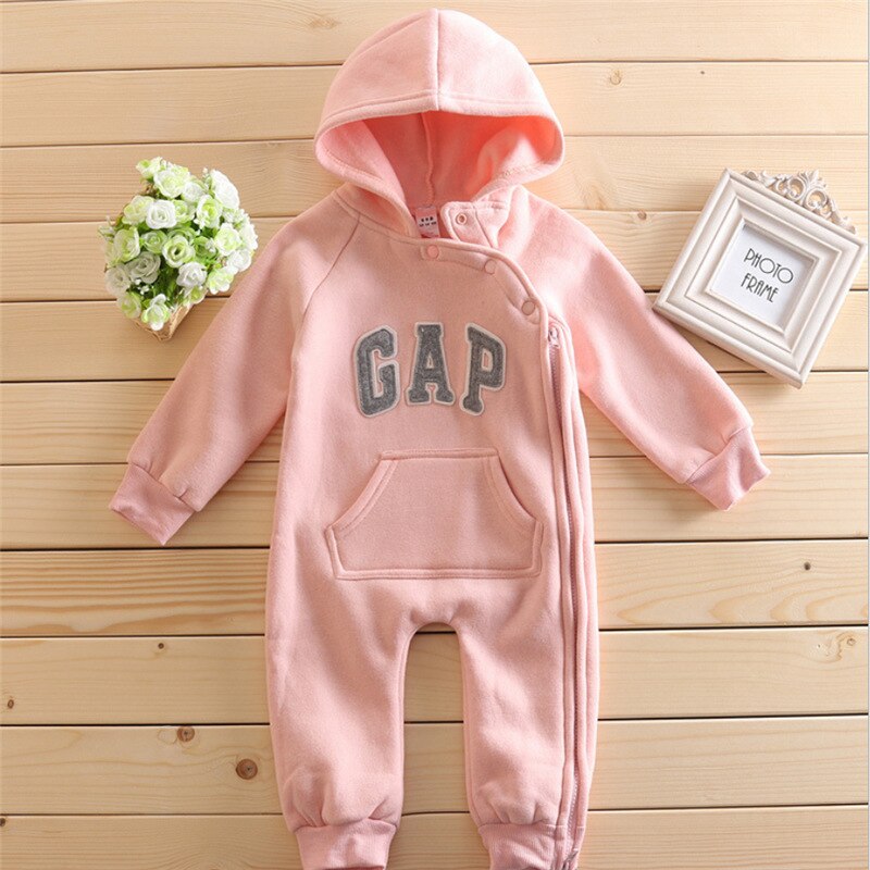 Crianças macacão meninos meninas com capuz macacão outono inverno carta bordado zíper macacão roupas do bebê: Rosa / 6-9M