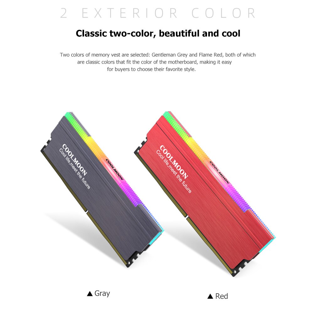 COOLMOON CR-D134S ARGB RAM Heatsink,Heat Spreader Cooler for Desktop PC,15v-3pin male / female interface,Support controller RGB