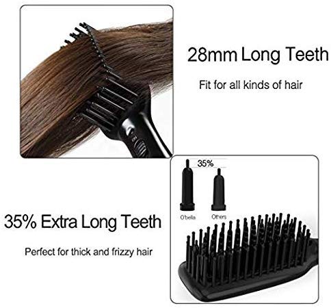 O'Bella Hair Straightener Brush Dual-Voltage 45 Second Fast Heat Up 28mm Long High Density Comb Teeth Anion