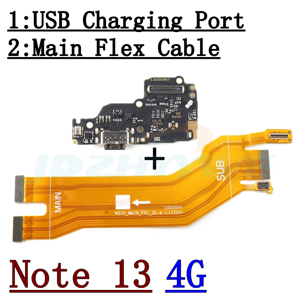 USB-Ladeanschluss SIM-Kartenleser-Anschlussplatine für Xiaomi Redmi Hinweis 9S 9 10 10s 11 11s 12 12S 13 Profi+ 5G 4G Hauptflexkabel: Orange