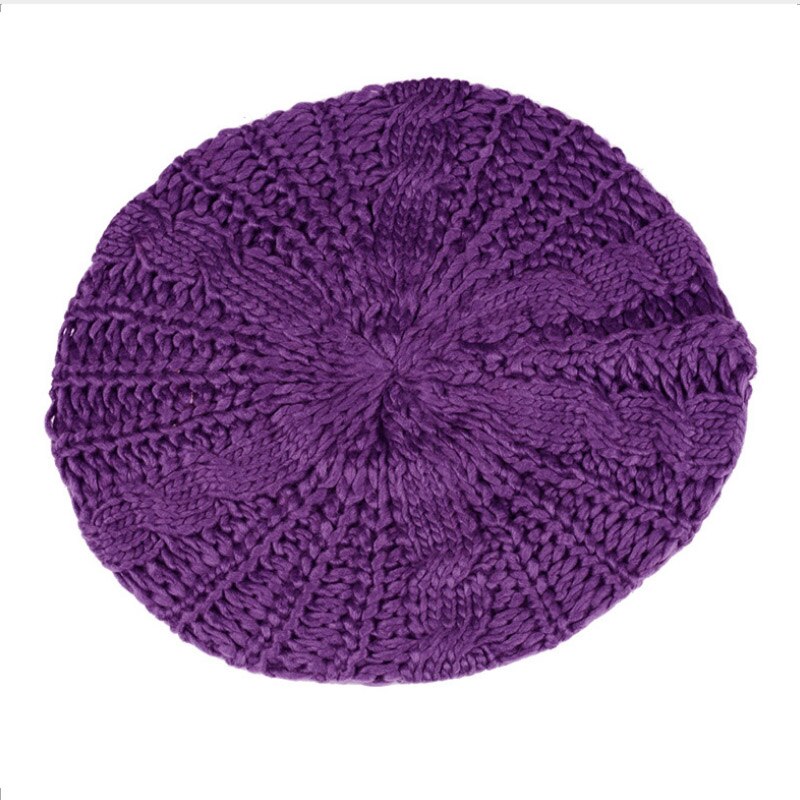 Beret Braided Hats Baggy Beanie Crochet Warm Winter Hat Ski Cap Wool Knitted Caps Women Lady Hats: Purple