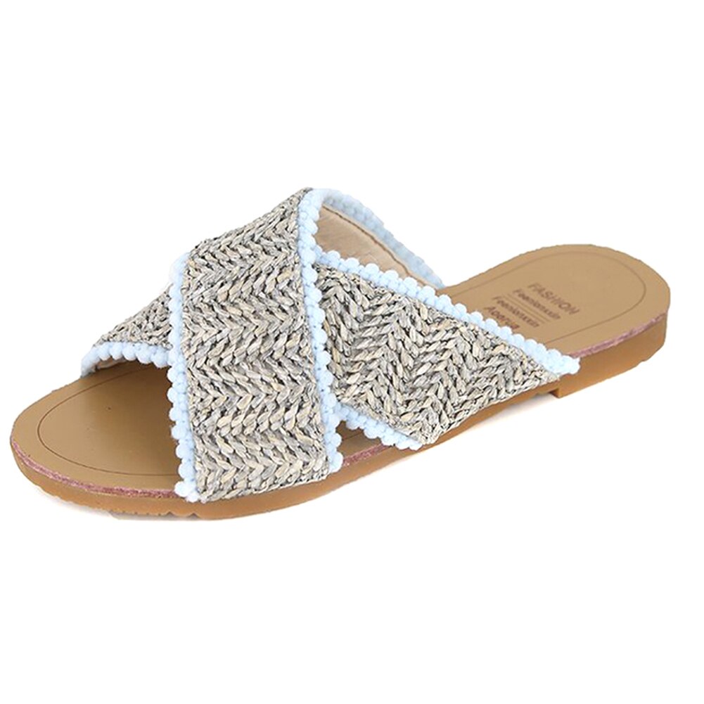 Nieuwe dames boho kruisweefsel platte pantoffels ademende slippers voor de zomer 19 ing: Grijs / 36