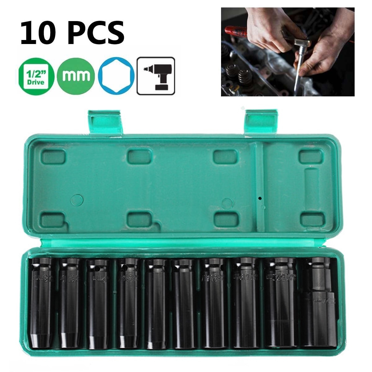 10 stuks 1/2 inch diepe lucht-impact doppenset sleuteladapter aandrijfdoppenconverter verloopstuk