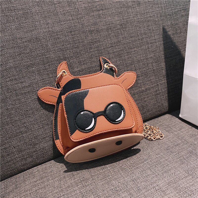 Vrouwen Tas Leuke Koe Vorm Schoudertas Enkele Kleine Keten Crossbody Tas Zomer Grappige Dier Zak: Black
