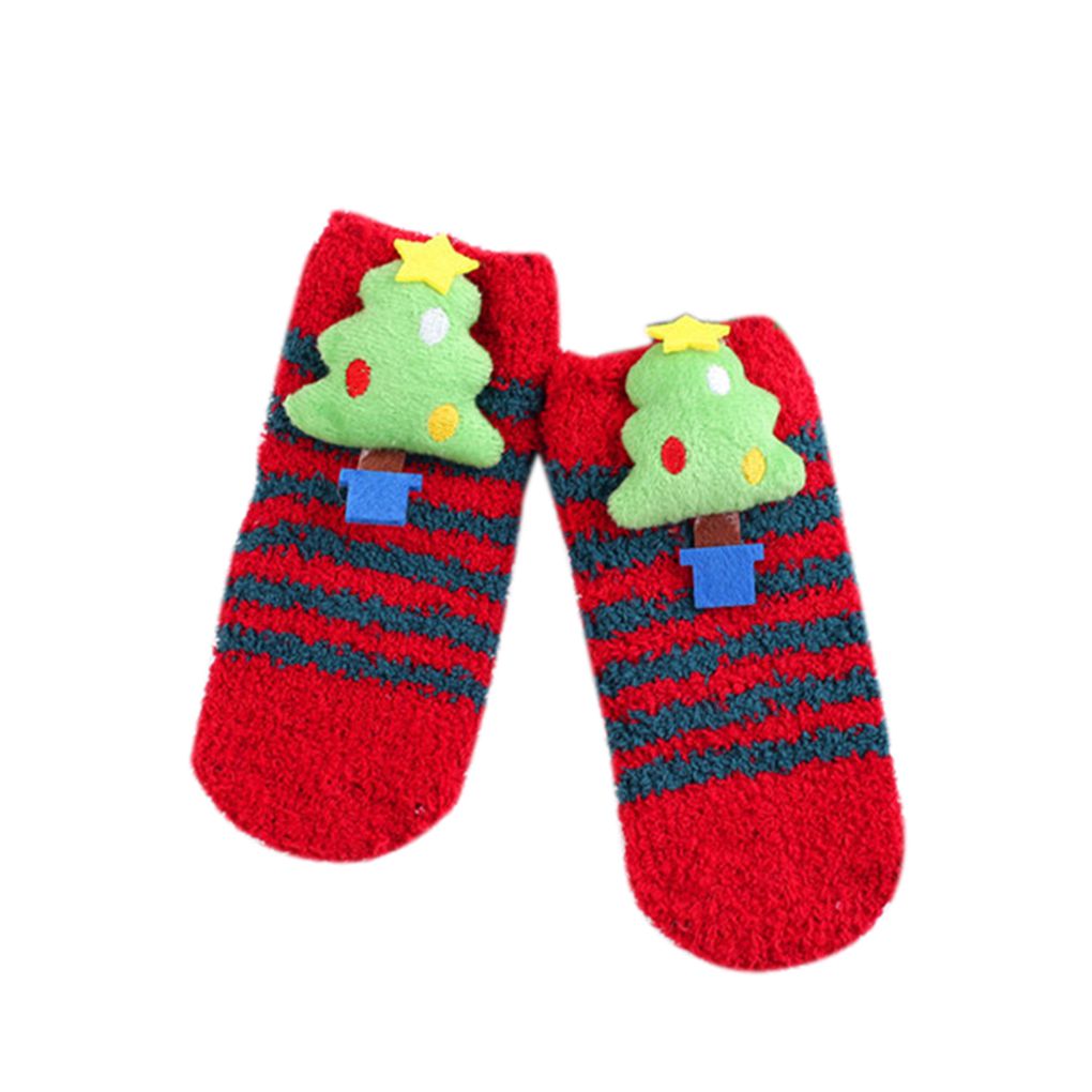 Volwassenen Kids Ouder-kind Nakomelingen Warme Kerst Stijl Sokken Polyester Cartoon Anti-Slip Stereo Pop Vloer Sokken knie Hoge: Kids-5