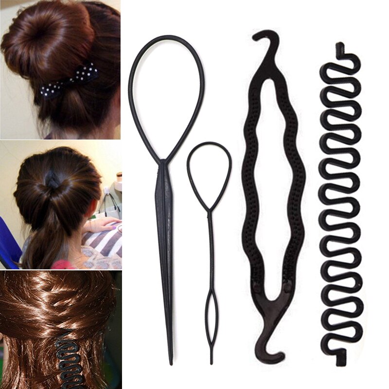 Haar Flechter Pull Haarnadeln Clip Kamm Haarspange für Mädchen Styling Werkzeuge Kit Flechten Donut Haar Brötchen Maker Friseur Zubehör: 4PCS T