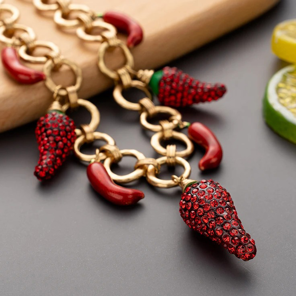 Wealthyboo Bohimia Pepper Chili Necklace Cute Red Chilli Adjustable Trendy Jewelry For Women Accessories: RED-BROWN