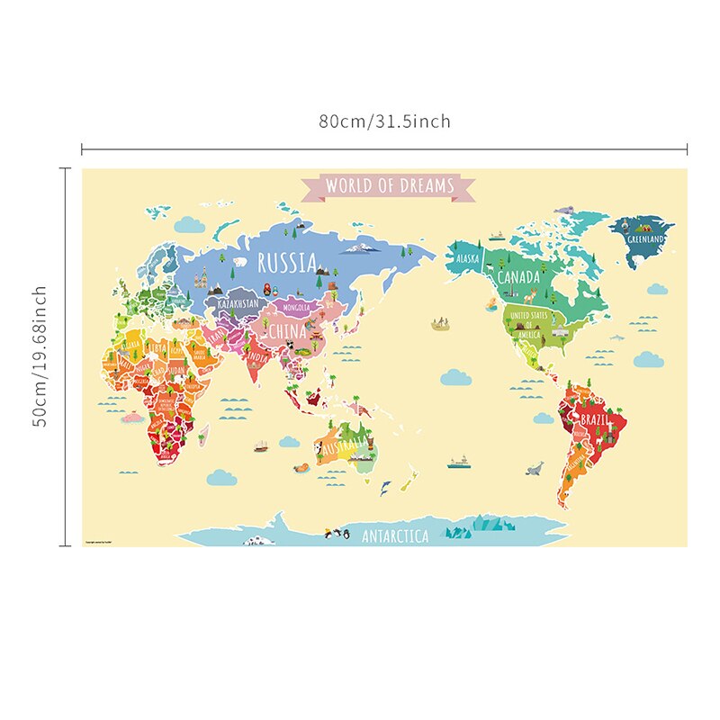 Luminous World Maps for Wall Removable Adhesive Wall Stickers for Kids Nursery Bedroom Living Room Wall Arts Decor S7: Default Title