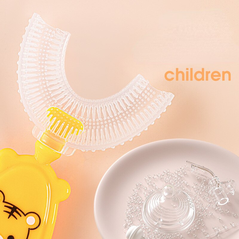 2-8Y Cute Animal Kids spazzolino a forma di U spazzola in Silicone per bambini 360 spazzolino da denti filo per bambini spazzolino da denti U spazzolino da allenamento