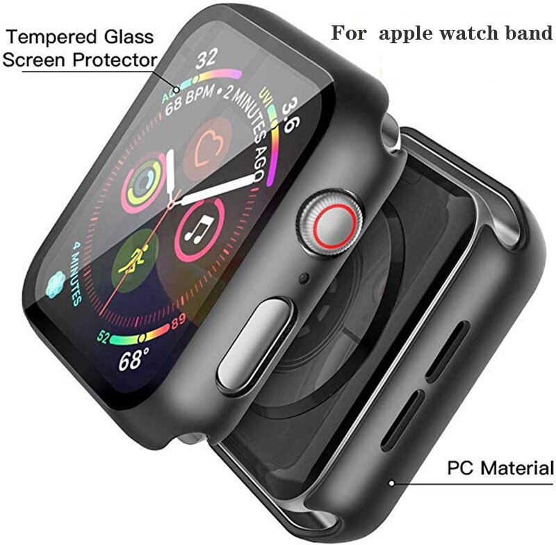 Hardt etui til apple watch series 5/4 40mm 44mm med skjermbeskytter herdet glass beskyttelsesdeksel for iwatch