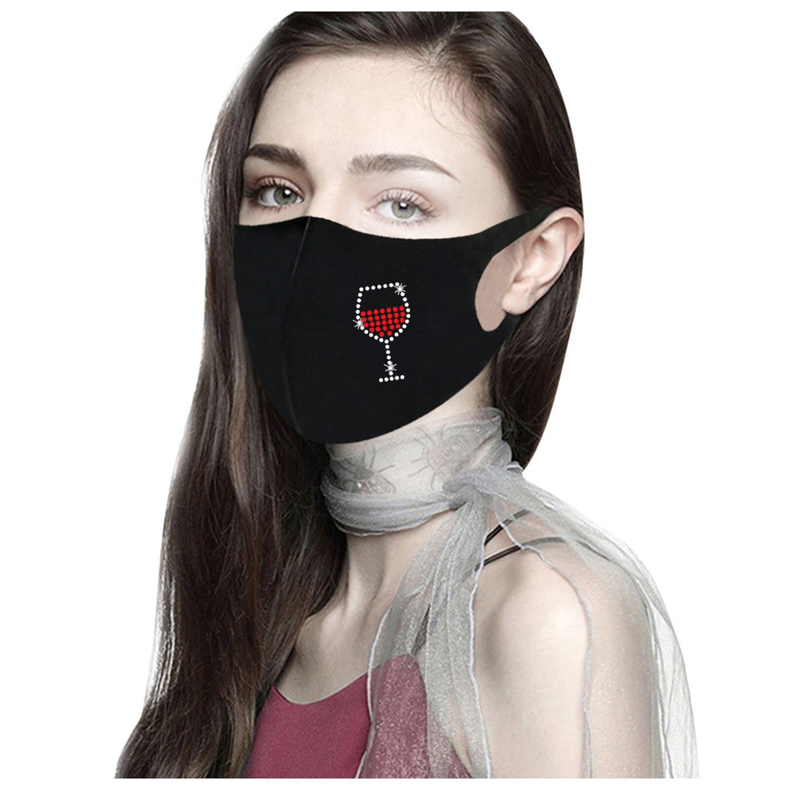 Mascarilla de cara de ciclista para adultos, máscaras de Navidad, con diamantes, reutilizables, para prevenir la contaminación, para exteriores: J