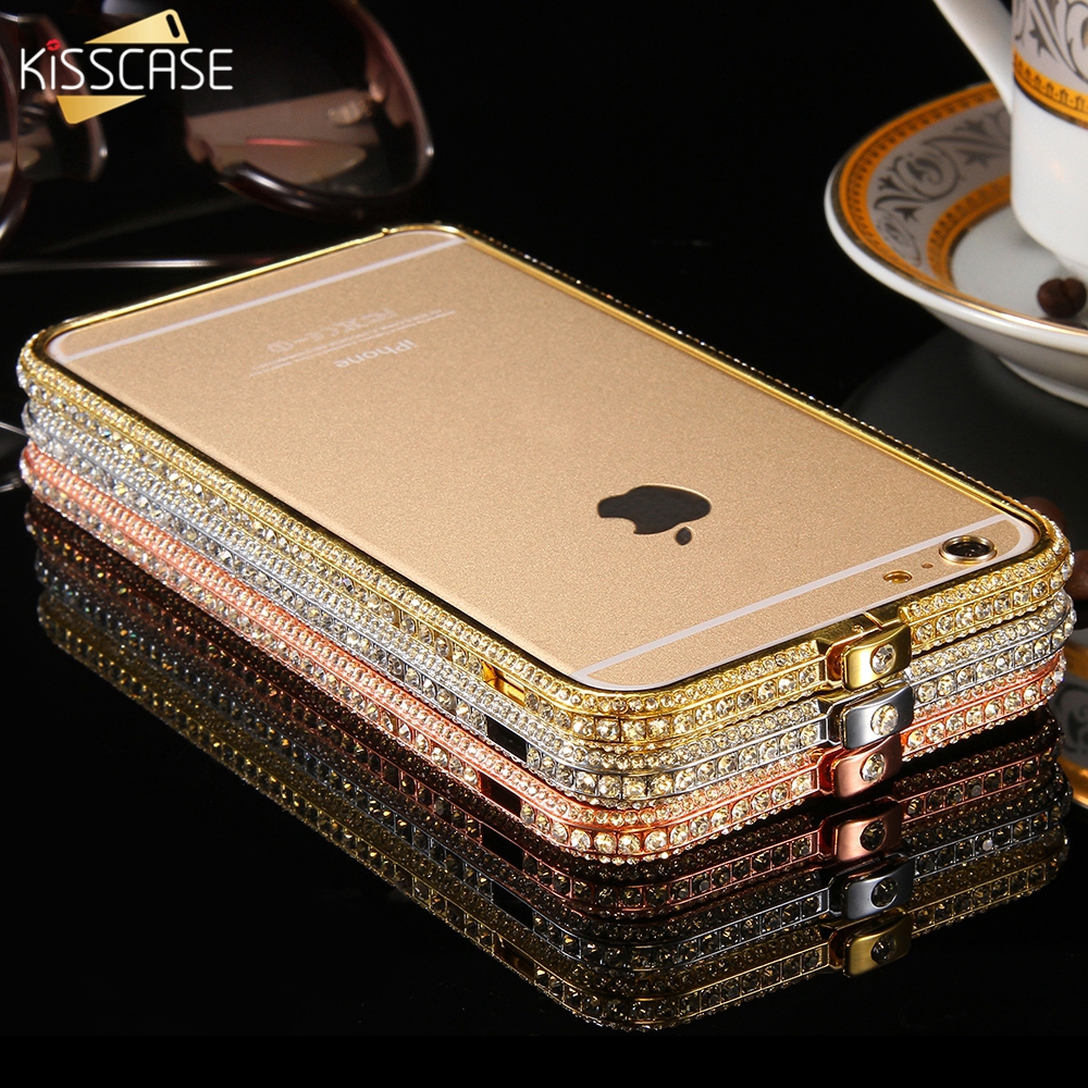 KISSCASE brillant strass pare-chocs pour iPhone 6 6s 7 8 paillettes aluminium étui pour iPhone 11 Pro Max 11 7 8plus métal coque en diamant