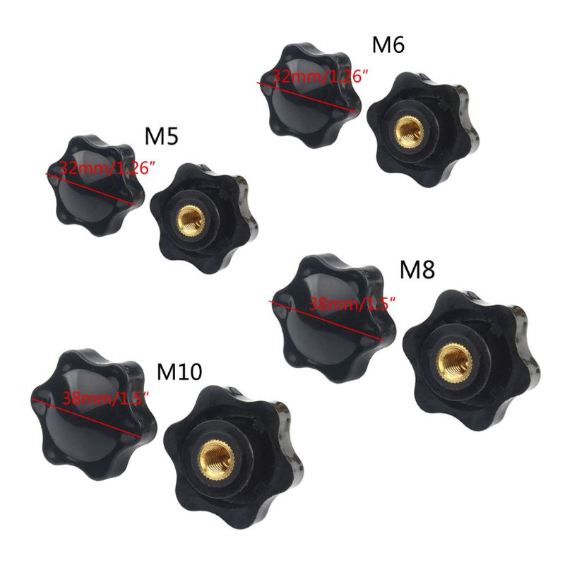 10PCS M5 M6 M8 M10 Plum Hand Tighten Nuts Handle Thread Star Mechanical Thumb Nut Manual Clamping Knob Black