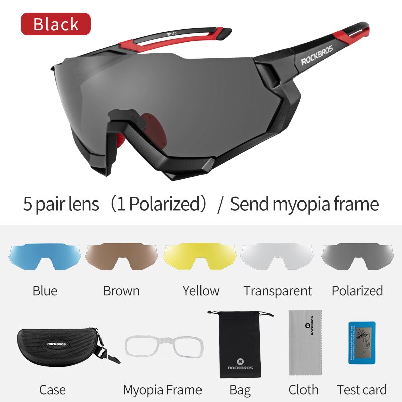 Gafas de ciclismo ROCKBROS, gafas de miopía fotocromáticas polarizadas para bicicleta, gafas deportivas para hombre y mujer, gafas de sol para pescar y ciclismo: Half-frame Black
