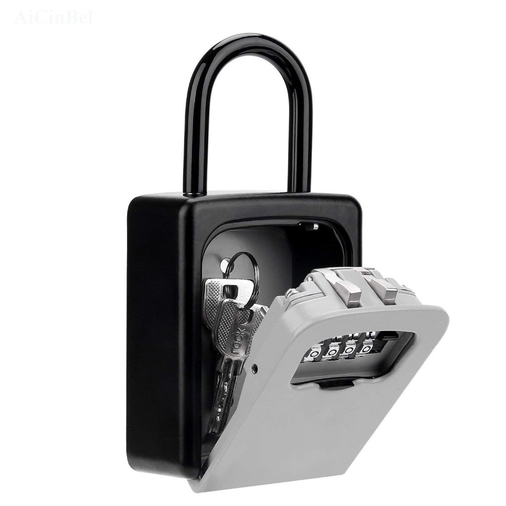 Nøgle låsekasse vægmonteret aluminiumslegering nøglesikker kasse vejrbestandig 4 cifret kombination nøgler opbevaring låsekasser indendørs udendørs
