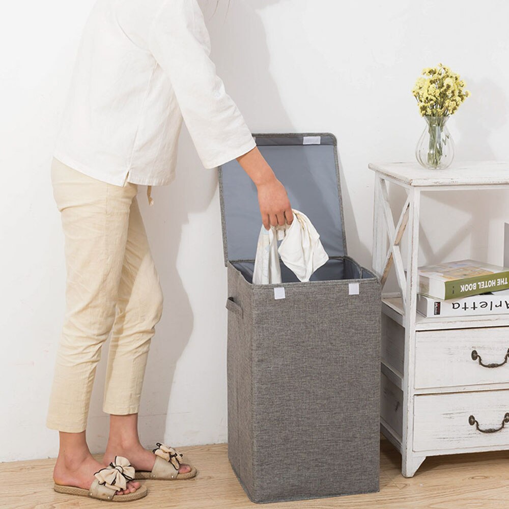 Cotton Laundry Basket With Cover Bathroom Laundry Basket Large Kitchen Storage Basket Home Collapsible Waterproof Laundry Hamper