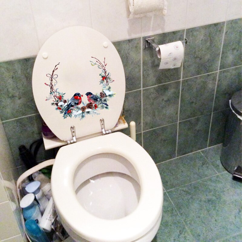Zttzdy 24.8 cm× 21.5cm malede fugle krans kunst hjem wallstickers vægmaleri badeværelse toilet indretning  t2-0787