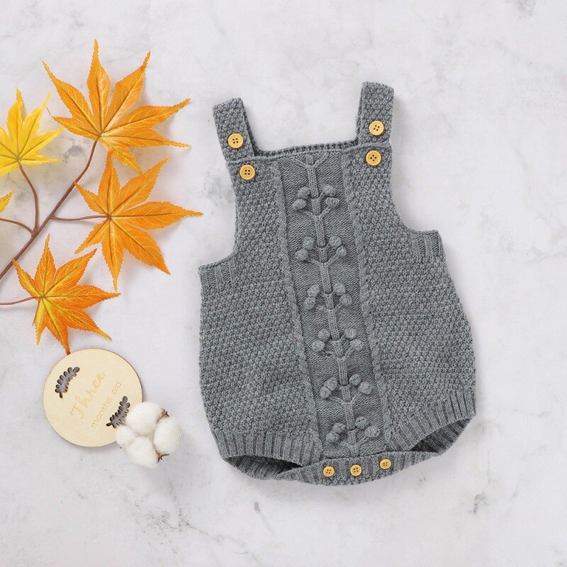 Mono sin mangas de punto con estampado Floral sólido ropa infantil de otoño para bebés niñas para niños bodis de punto: Gris / 6 meses