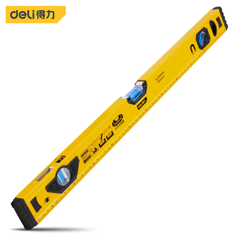 Deli-Nivel de burbuja de alta precisión, instrumentos de medición de nivel doméstico multifuncionales, herramientas manuales de medición para carpintería, 600mm: YELLOW