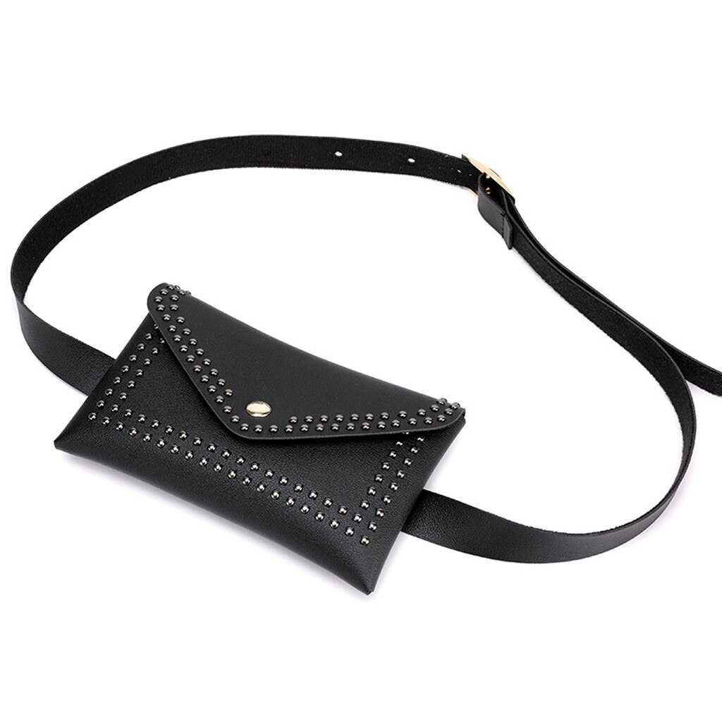 Solid Color Rivets Leather Waist Bag Women Hasp Small Mobile Pouch Chest Pocket Belt Bag Female Crossbody bag fanny pack#LR1