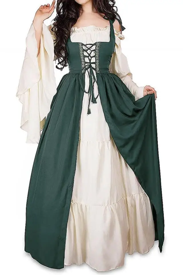 Robe medieval de halloween femme renascentista gótico longue maxi retro robe vitoriano rendas robe de bal paty grande taille: XXL / Azul