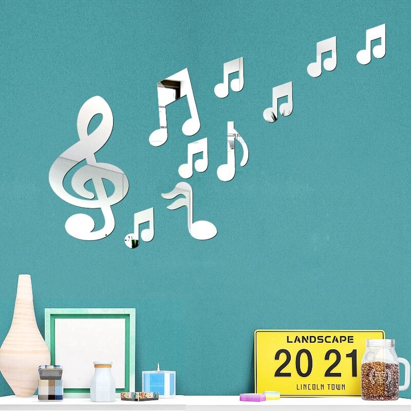3D Musical Notes Acrylic Mirrors Wall Stickers Home Decor Living Room Decoration Wall Decoration Art DIY Sticker Decals