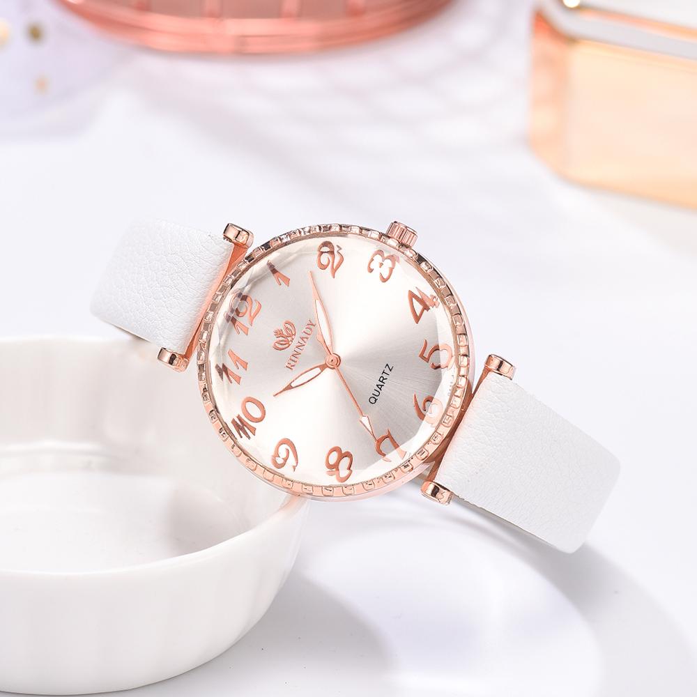 Leather Watches Women Bracelet Set 5PCS Simple White Band Causal Dress Clock Ladies Sports Wrist Watch