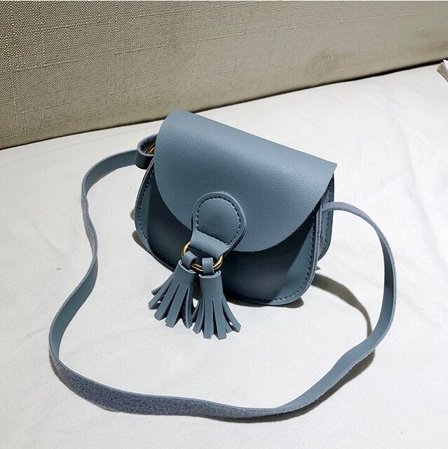 7 Colors Newest Children Girls Small Shoulder Bag Kids Sweet PU Leather Waist Bag Crossbody Handbags: Blue