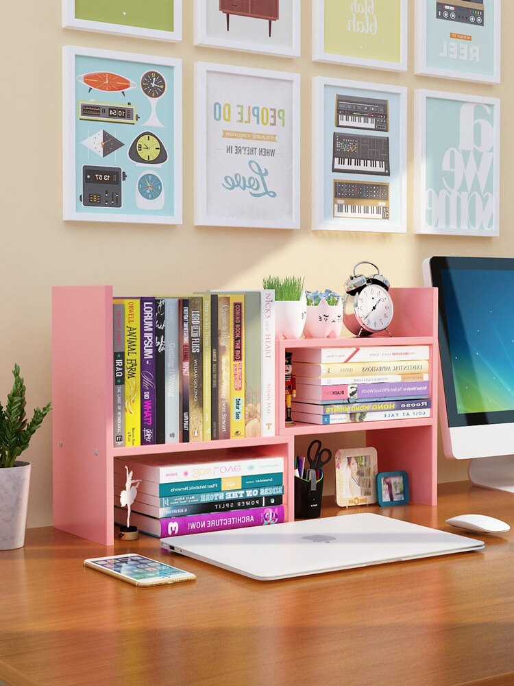 Wooden Desk Organizer Stationery Students Simple Wooden Bookshelf Office School Mini Bookcase Desktop Rack With Screwdriver